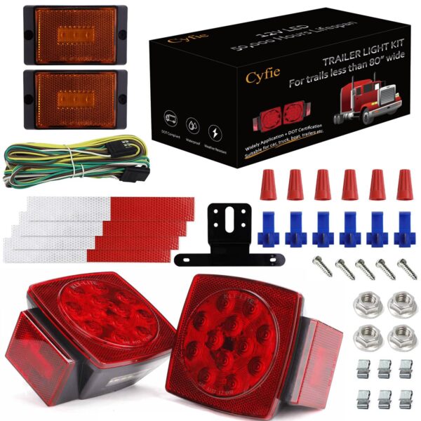 Cyfie 12V LED Trailer Light Kit DOT Certified, Utility Trailer Lights for Submersible Boat RV Car with 25ft Wire Harness Wafer LED IP68 Waterproof Under 80 Inch Truck - Image 8